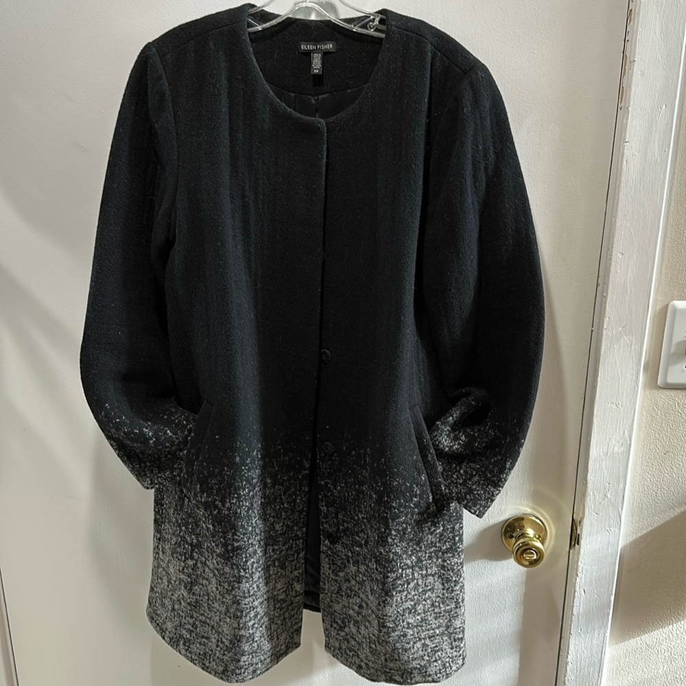 EILEEN FISHER Black Gray Fade-Out Wool Snap Front Coat